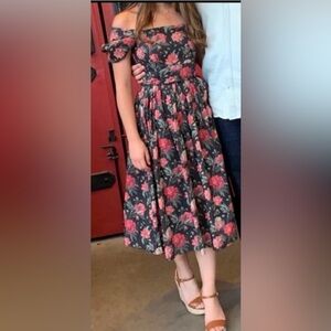 ANTONIO MELANI Black and Pink Floral Midi Dress